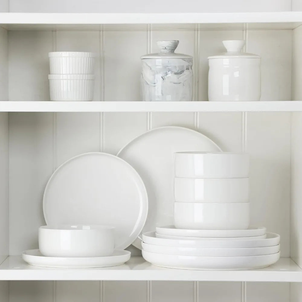 MALACASA Plates and Bowls Sets, 12 Pieces Porcelain Dinnerware Sets Dishware Sets Chip Resistant Ceramic Dish Set Dining Dinner