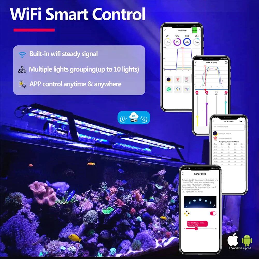 PopBloom WiFi LED Aquarium Light Full Spectrum For 60-240cm