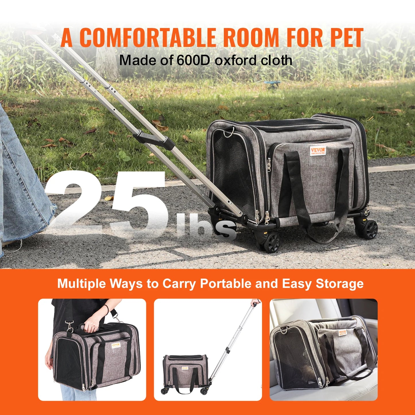 Breathable Cat Carrier Backpack Wheels Telescopic Handle