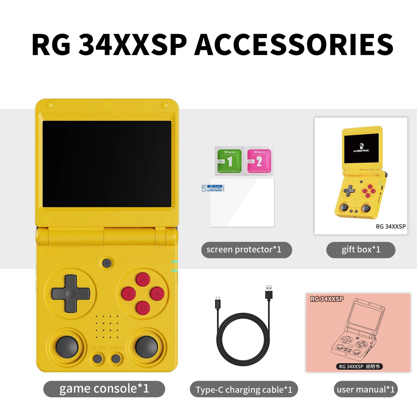 Anbernic RG34XXSP 3.4-Inch IPS Linux 64-bit Game Console H700 quad-core LPDDR4 2GB Retro Game Player HD-Connect To TV RG 34XXSP