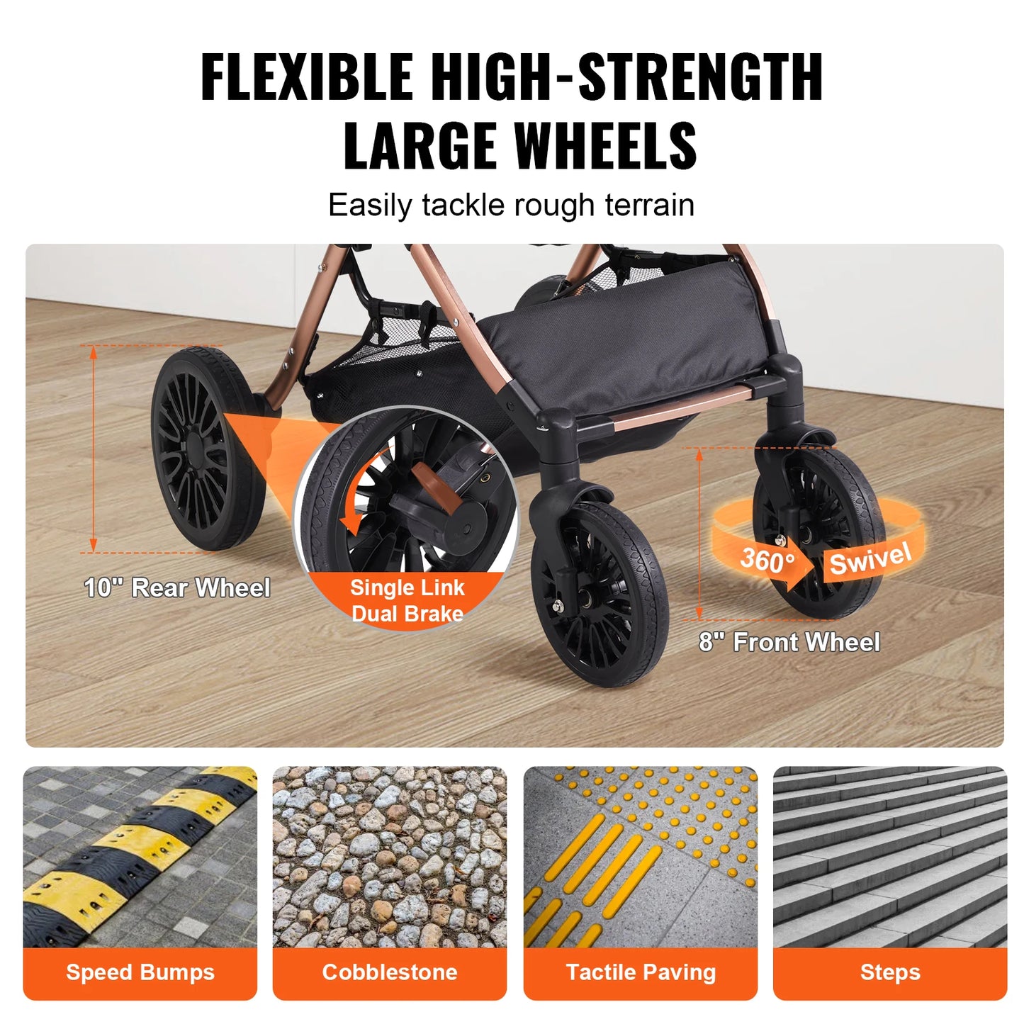 SucceBuy Foldable Pet Stroller 66 Lbs With Brakes Basket
