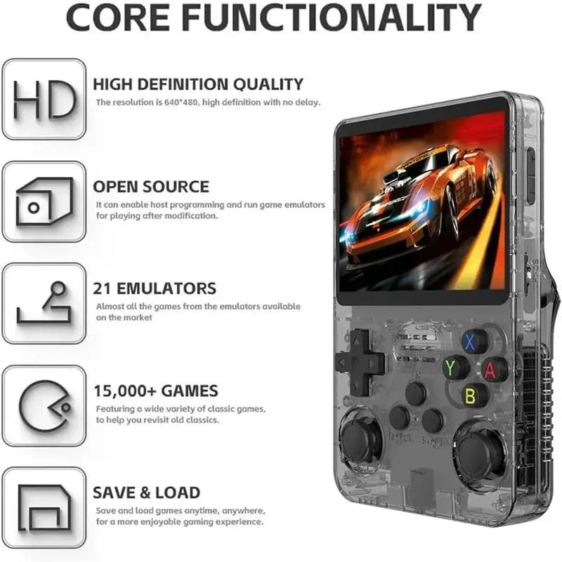 WUDS R36S Portable Handheld Game Controller with 3.5" HD Screen, Rechargeable Battery - Perfect Christmas Gift for Gamers