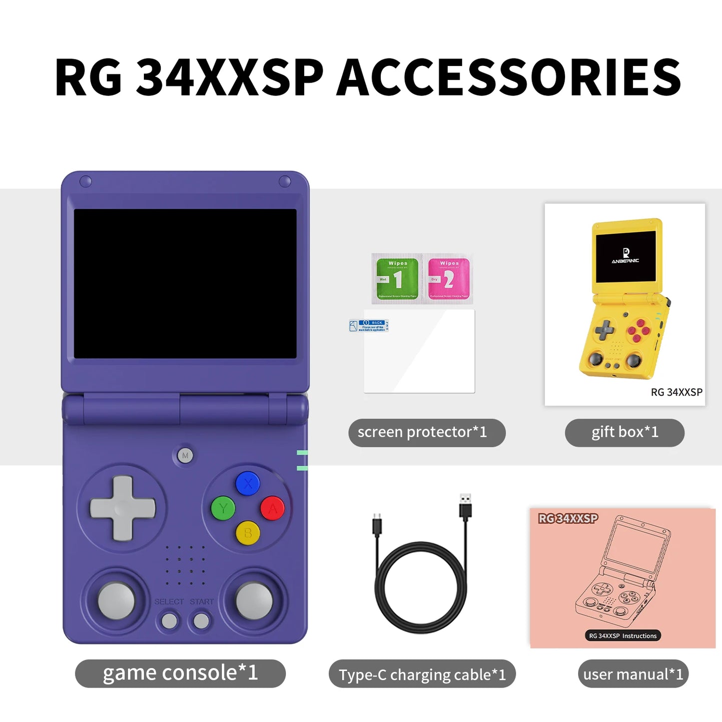 Anbernic RG34XXSP 3.4-Inch IPS Linux 64-bit Game Console H700 quad-core LPDDR4 2GB Retro Game Player HD-Connect To TV RG 34XXSP