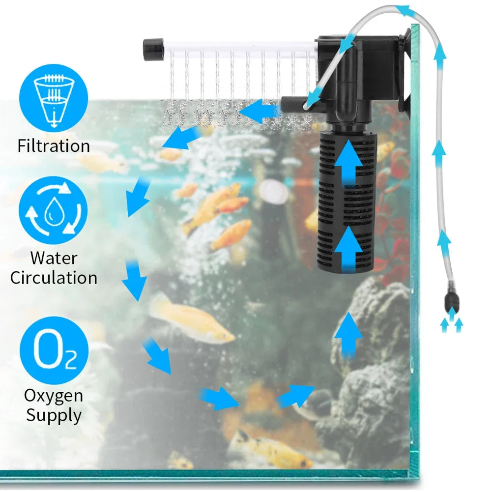 3 In 1 Silent Aquarium Filter Internal Submersible Pump