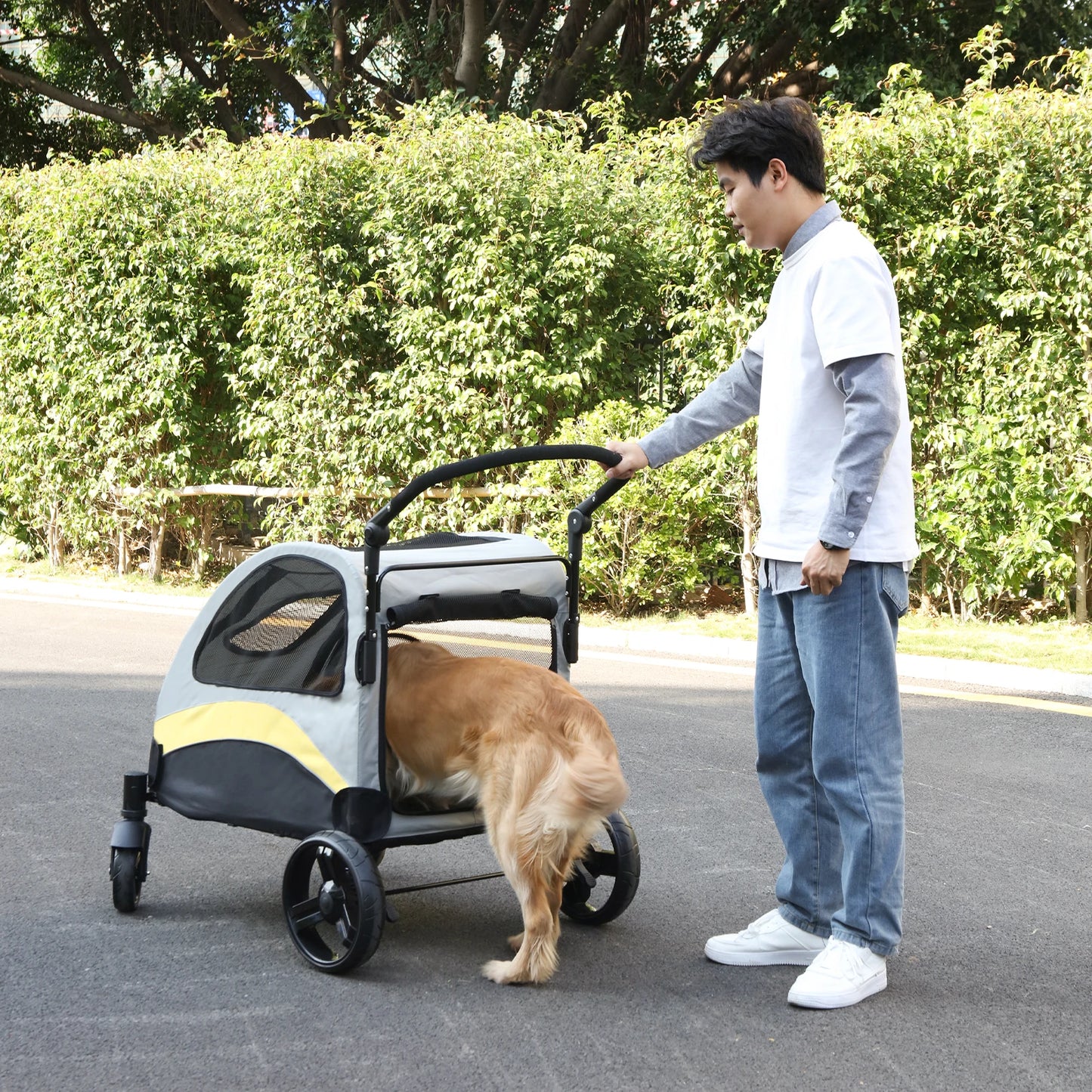Portable Dog Stroller 4 Wheels Foldable Outdoor Carrier