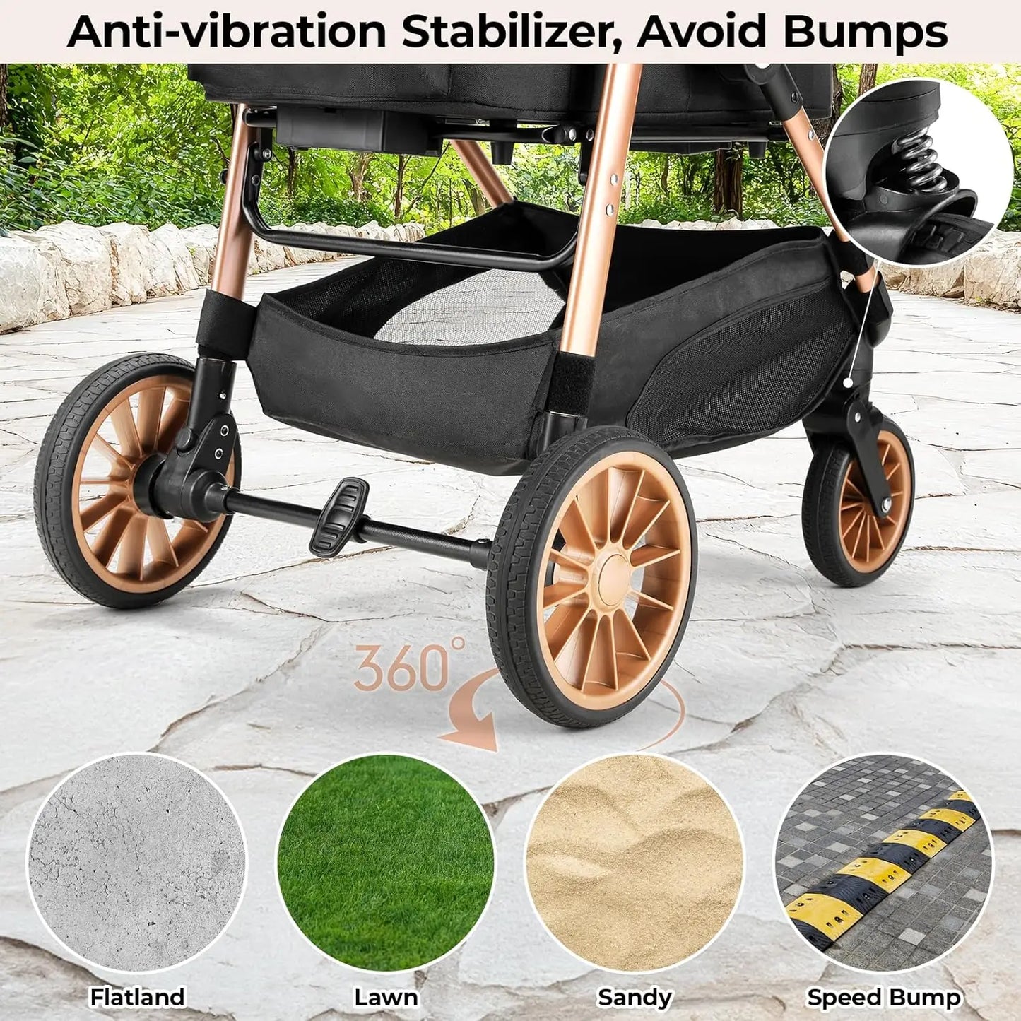 360 Degree High Wheels Foldable Pet Stroller 2 In 1 Dog Cat