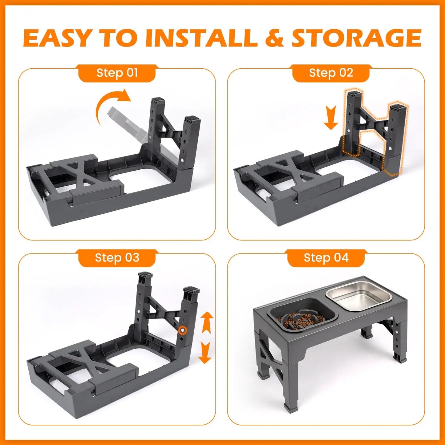 Elevated Slow Feeder Dog Bowls With Non Slip Foldable Stand