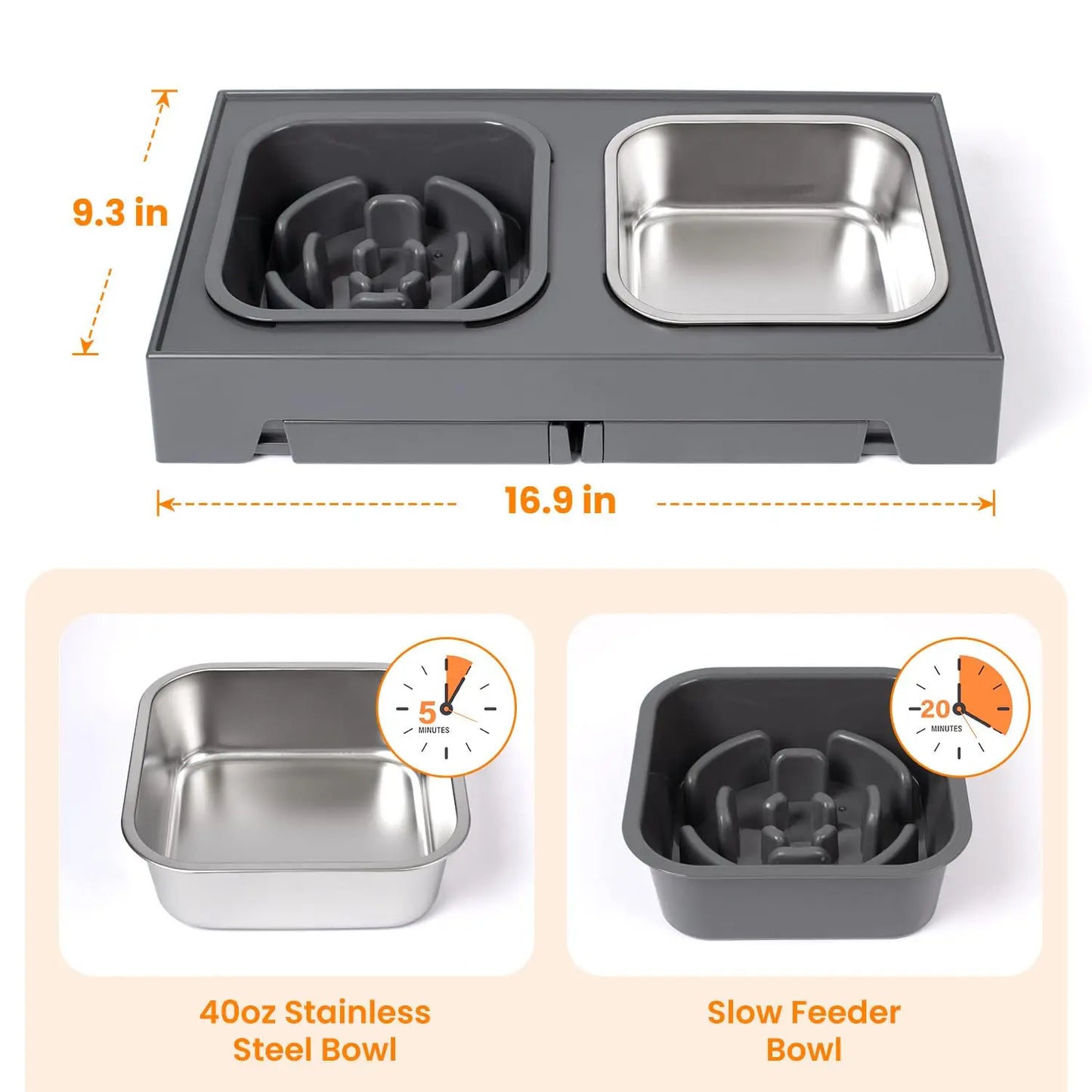 Elevated Slow Feeder Dog Bowls With Non Slip Foldable Stand