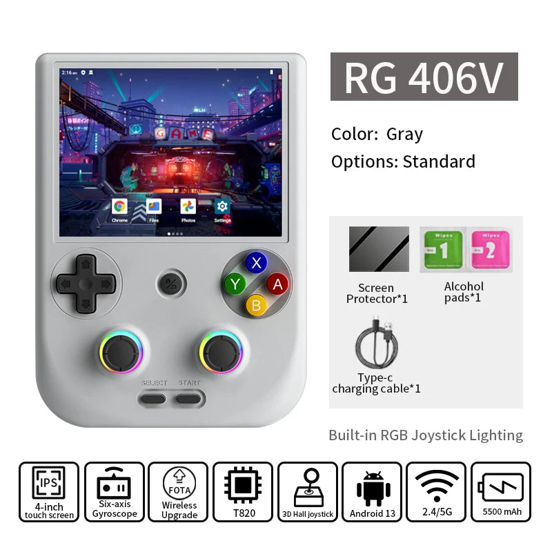 ANBERNIC RG406V Retro Handheld Games Console 4" IPS Multi-touch WIFI Android Video Gaming Player Supports 1080p Output Streaming
