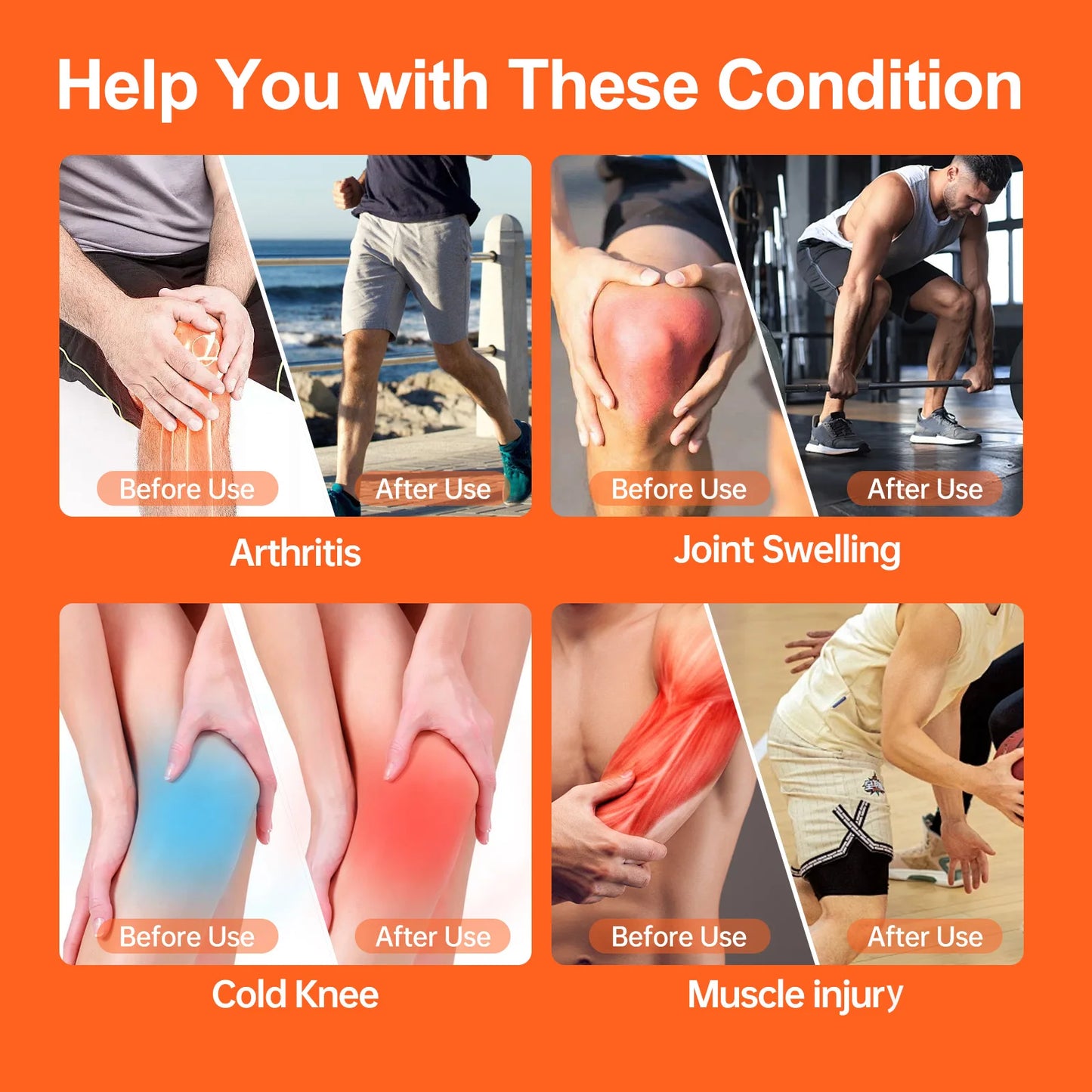 2Pcs Cordless Knee Massager Heat And Vibration Arthritis