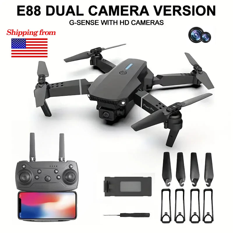 E88Pro 4K FPV Drone 1080P HD Camera Portable Foldable Design Stable Height Hold Best Christmas Gift Professional RC Aircraft