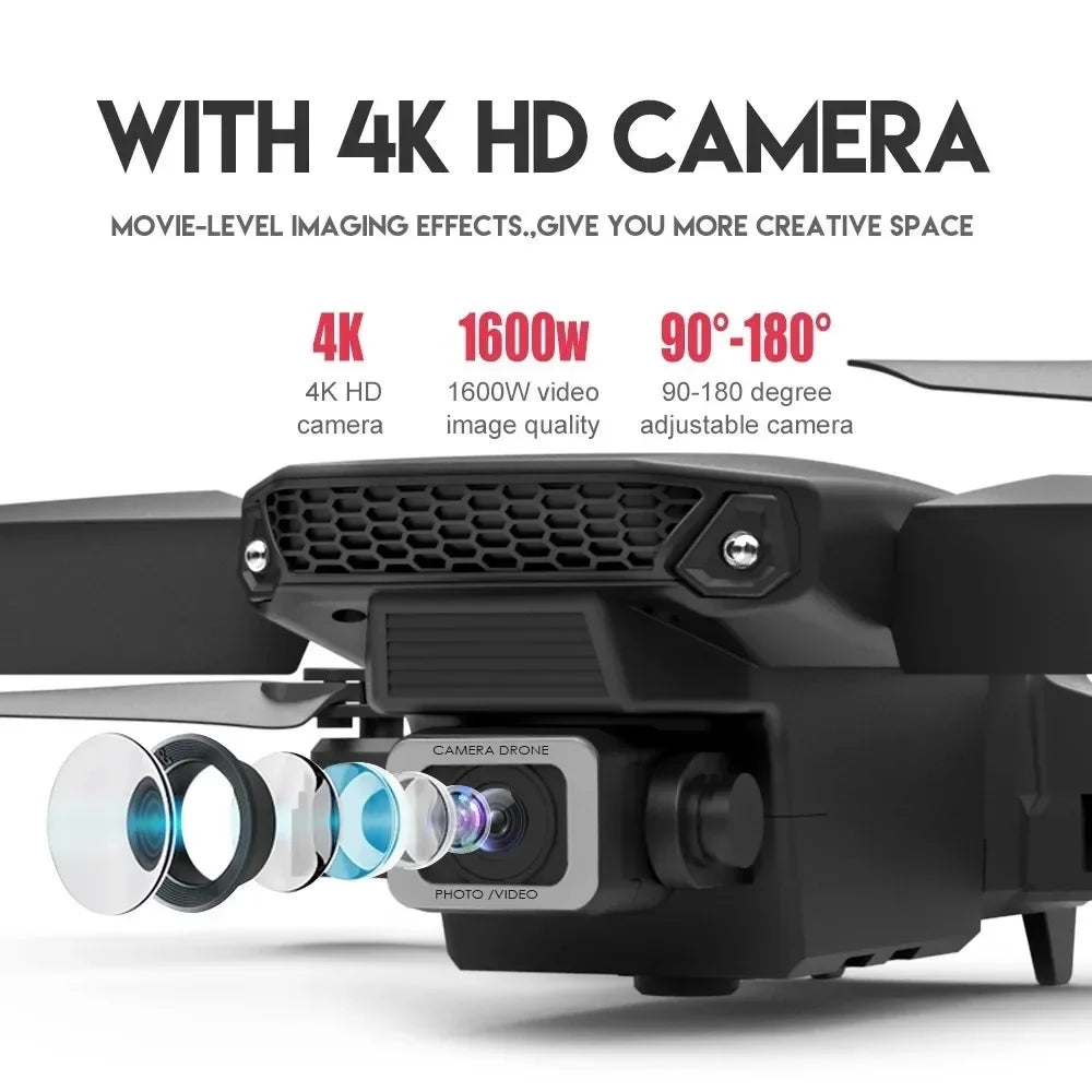 E88Pro 4K FPV Drone 1080P HD Camera Portable Foldable Design Stable Height Hold Best Christmas Gift Professional RC Aircraft