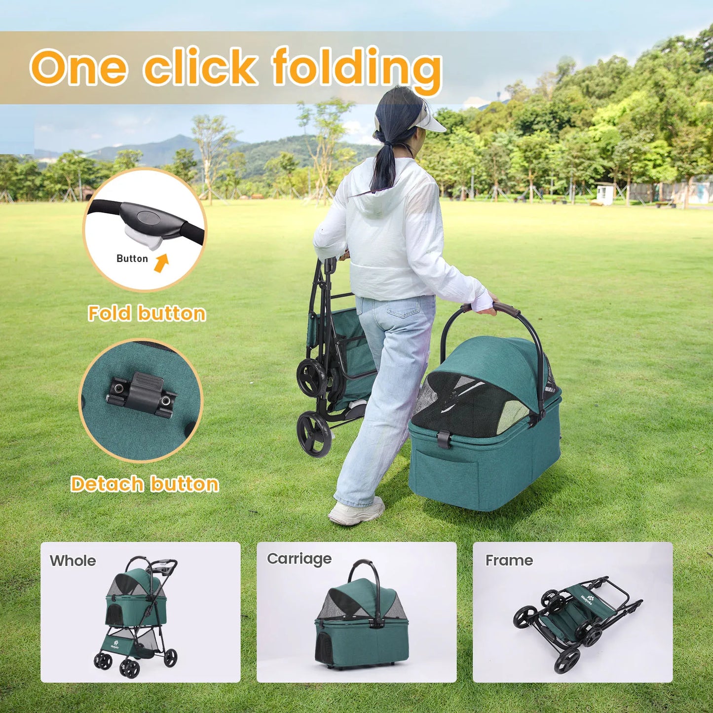 Wedyvko Portable Dog Stroller One Click Folding Clip Type