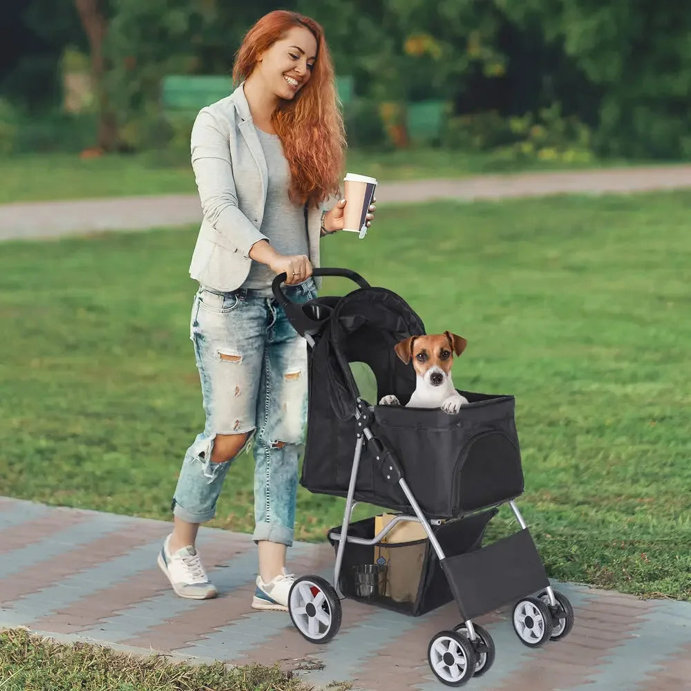 Dog Stroller Pet Travel Carriage 4 Wheeler Foldable Carrier