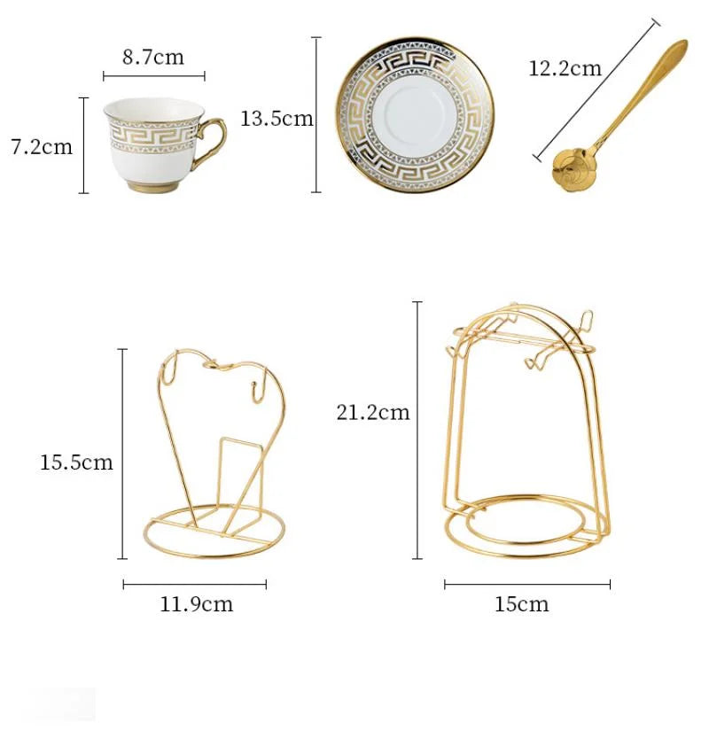 Ceramic Coffee Cup Saucer Scoop Set with Cup Holder European Porcelain Bone China Luxury Teaware Heat Resistant Restaurant Cup