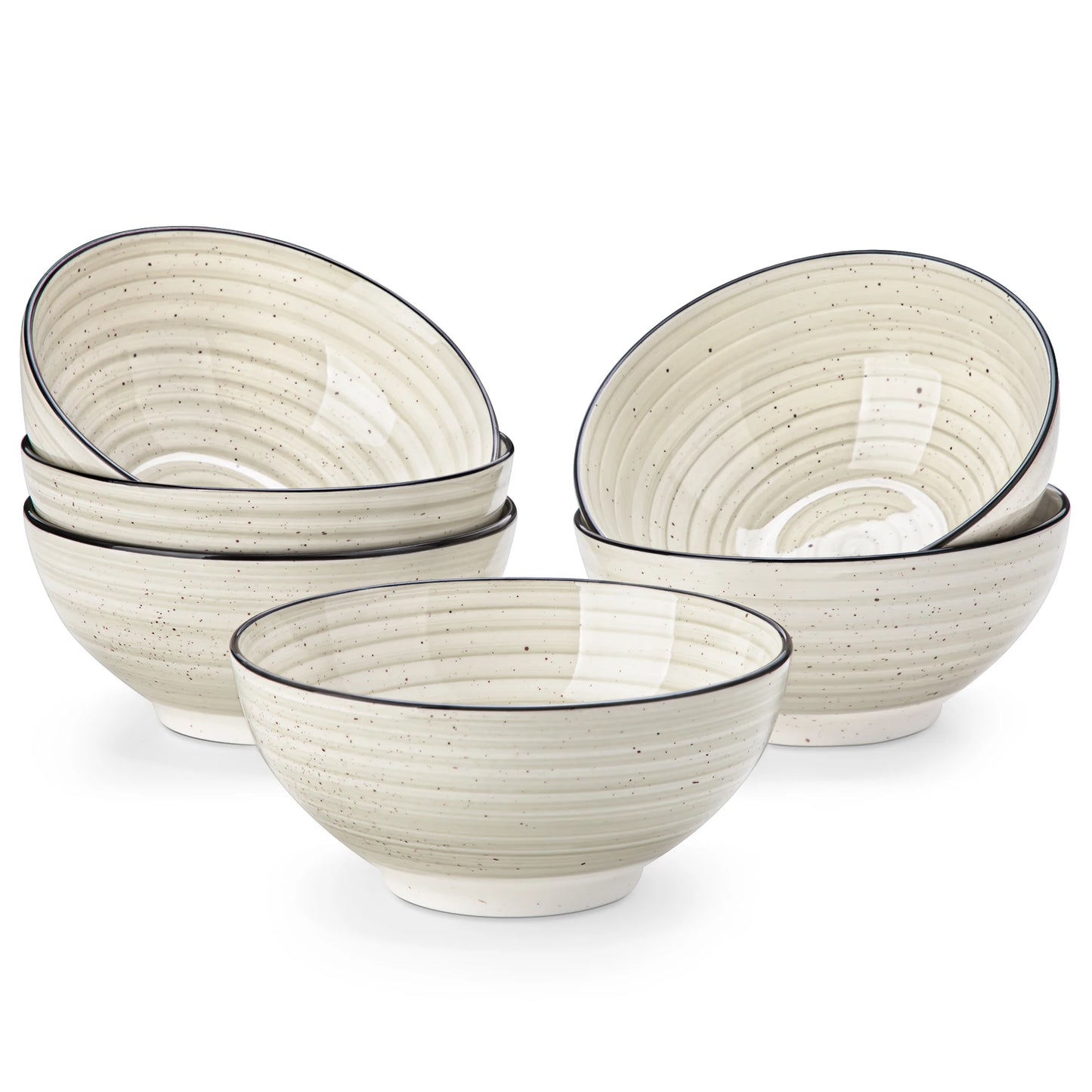 vancasso 6 Piece 840ML Ceramic Bowl Handpainted Spirals Stoneware Dinnerware Set Tableware Set Salad/Soup/Fruit/Noodle/Ramen