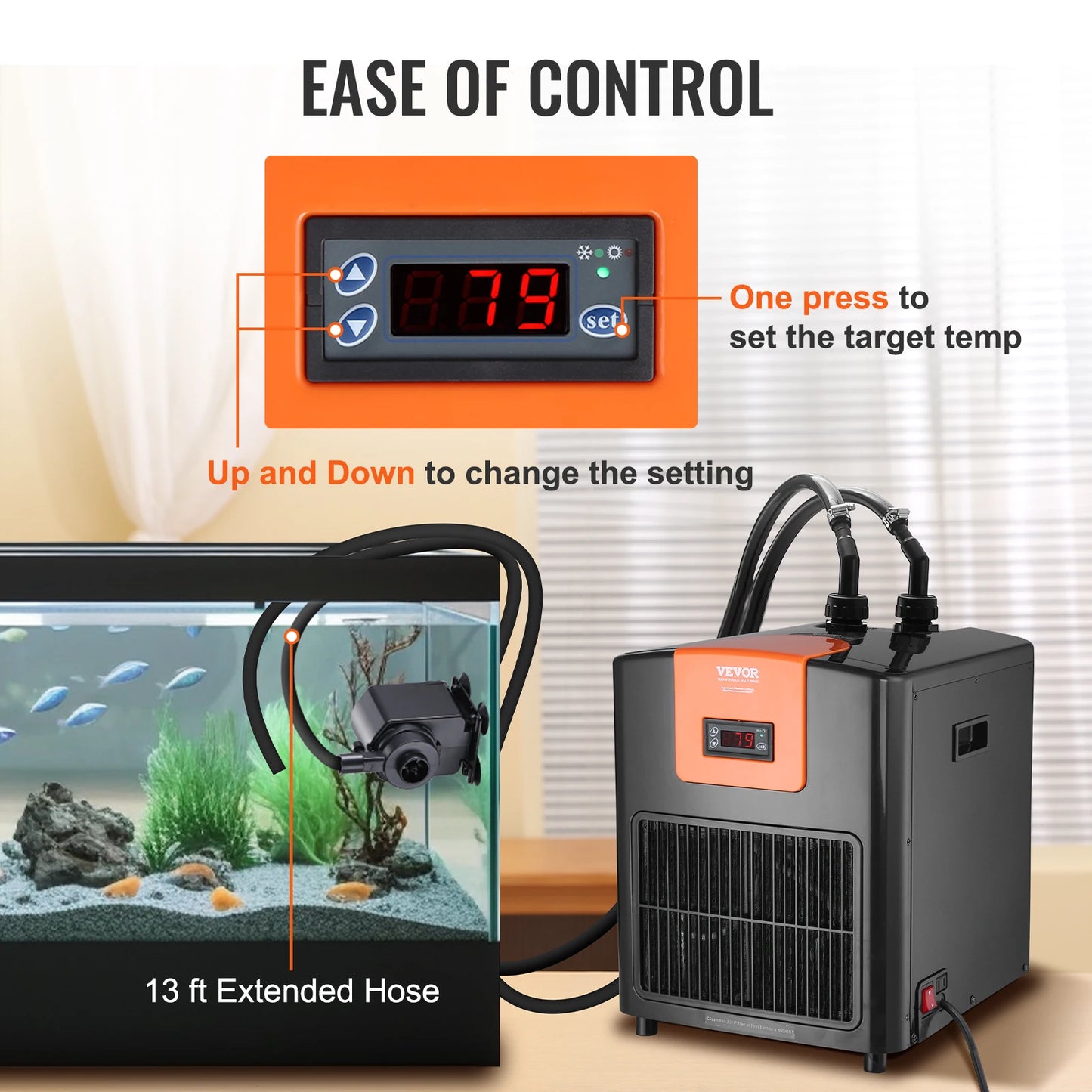 VEVOR Aquarium Chiller 1.5HP Quiet Hydroponic Chiller Unit