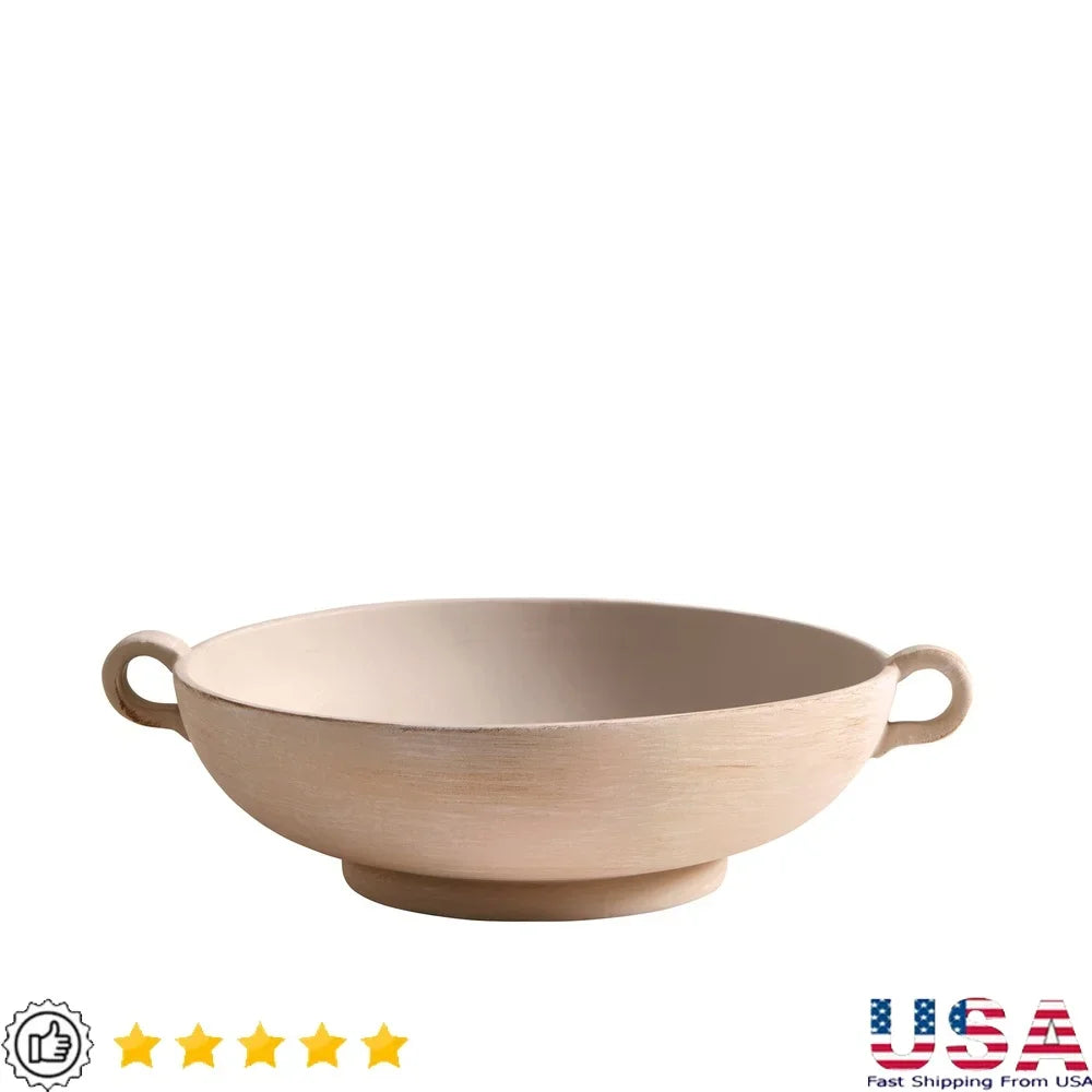Ceramic Low Stone Distressed Bowl Decorative Centerpiece Home Tabletop Display Gift Holidays Housewarmings Birthdays