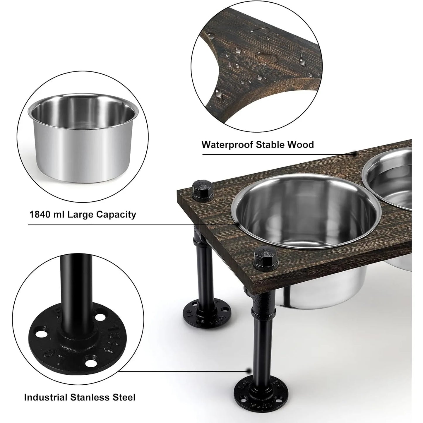 Raised Dog Bowl Stand For Large Dogs With 2 Stainless Bowls