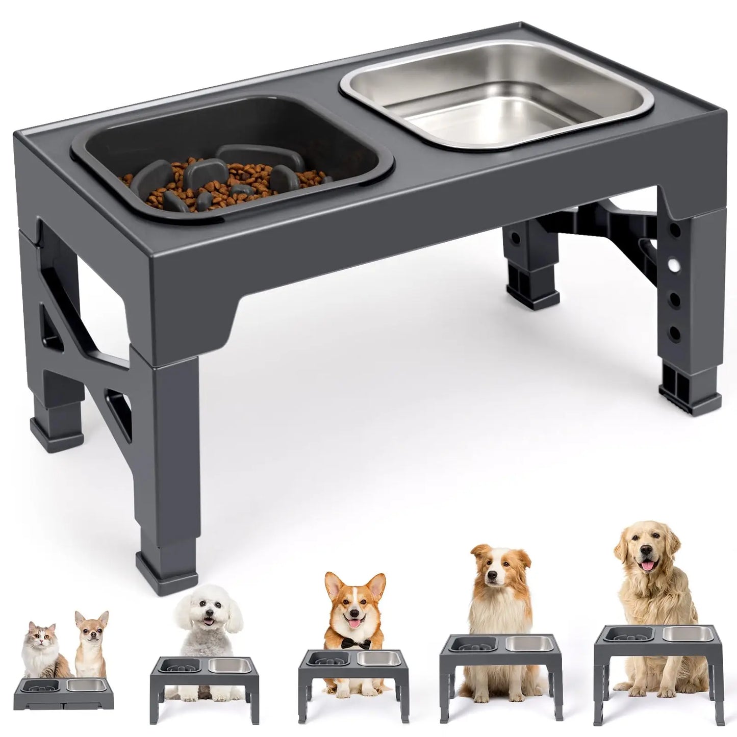 Elevated Slow Feeder Dog Bowls With Non Slip Foldable Stand