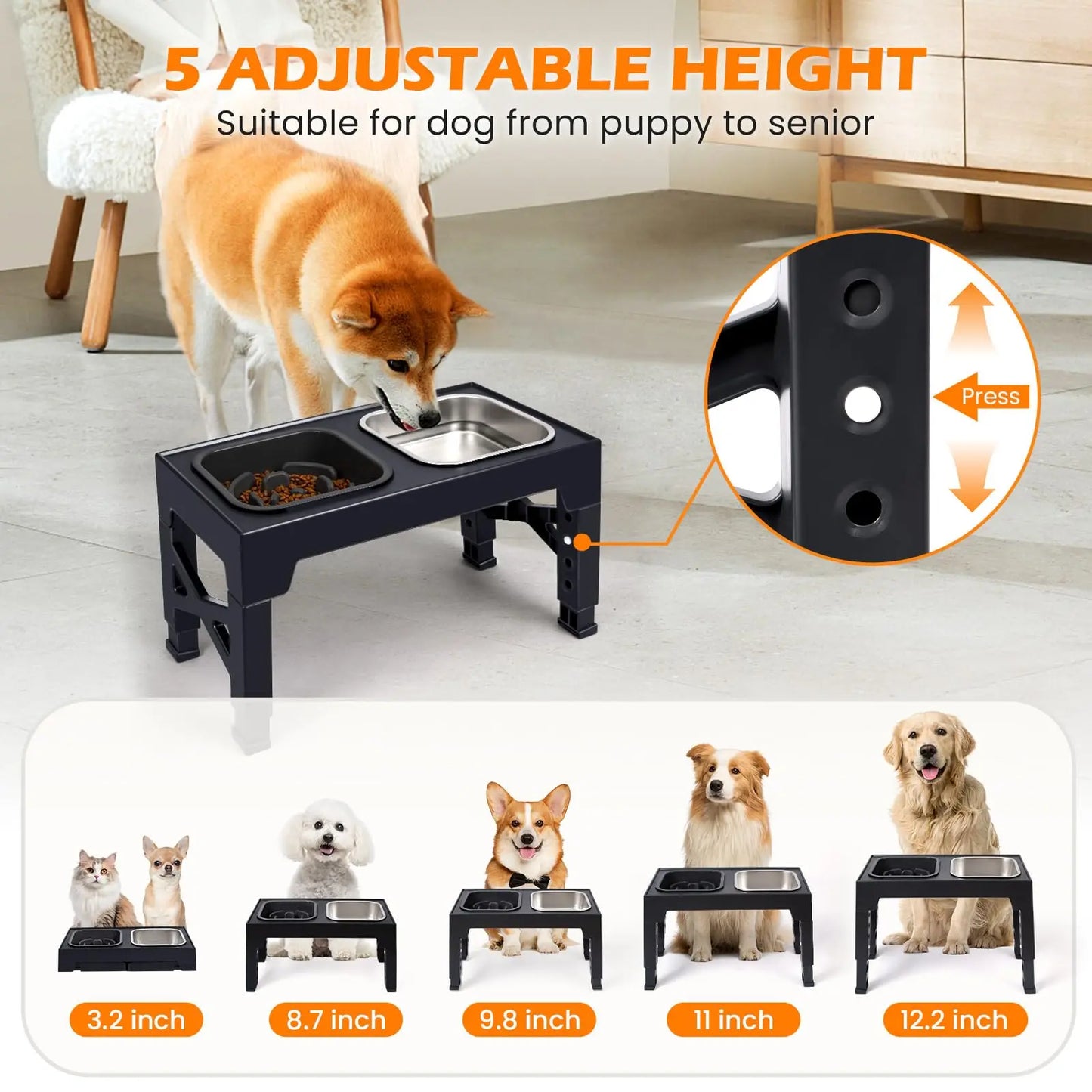 Elevated Slow Feeder Dog Bowls With Non Slip Foldable Stand