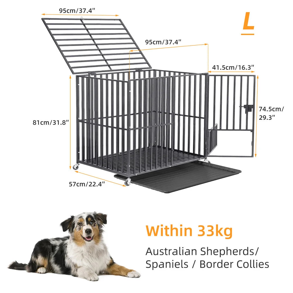 XXL Heavy Duty Square Tube Dog Crate With Lockable Wheels