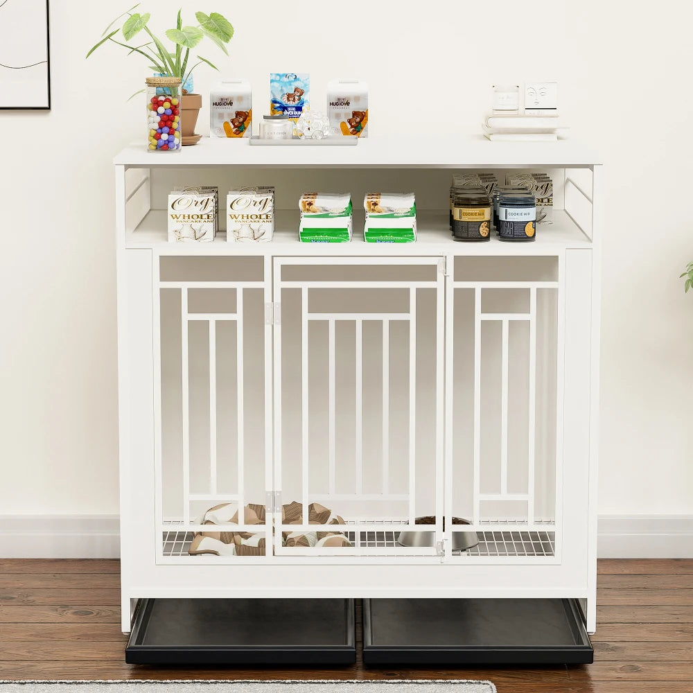 43.3 Inch Wooden Dog Crate With Divider And Double Doors