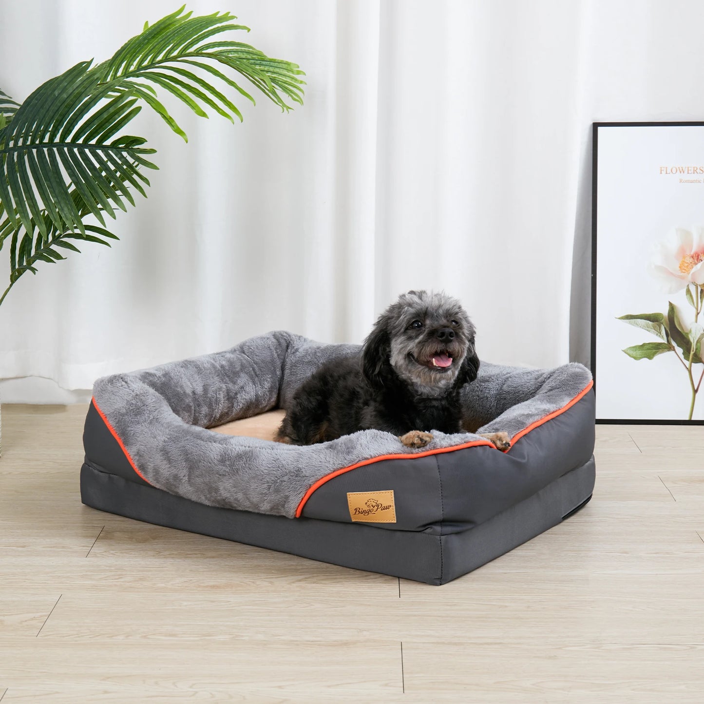 Orthopedic Dog Bed With Removable Cover And Cotton Bolster
