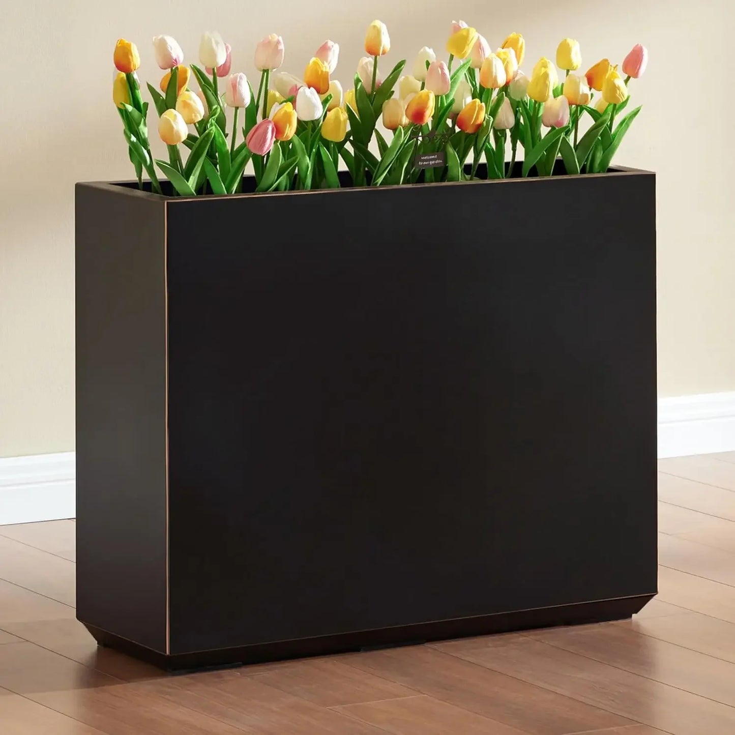 Metallic Heavy Outdoor Span Planter Box, Long and Tall Divider Planters, Flower Pot, Plant Container