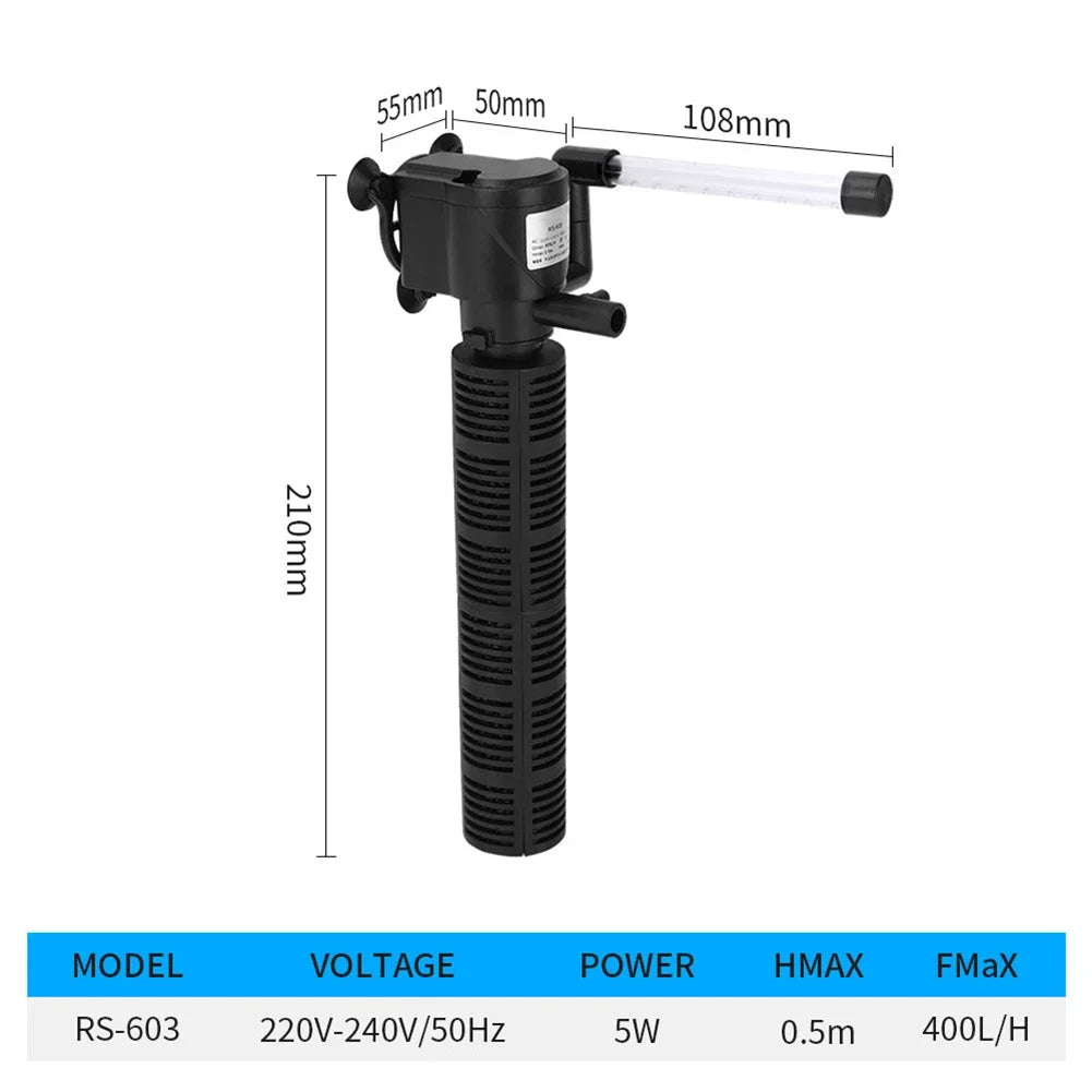 3 In 1 Silent Aquarium Filter Internal Submersible Pump
