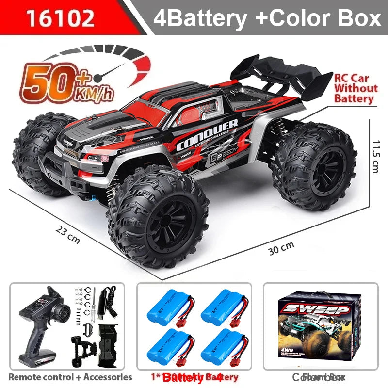 16102 1:16 Rc Car With Led Light 4WD 50km/h Off-road Vehicle High Speed Drift Car For Kid Vs Wltoys Boys Kids Birthday Gifts