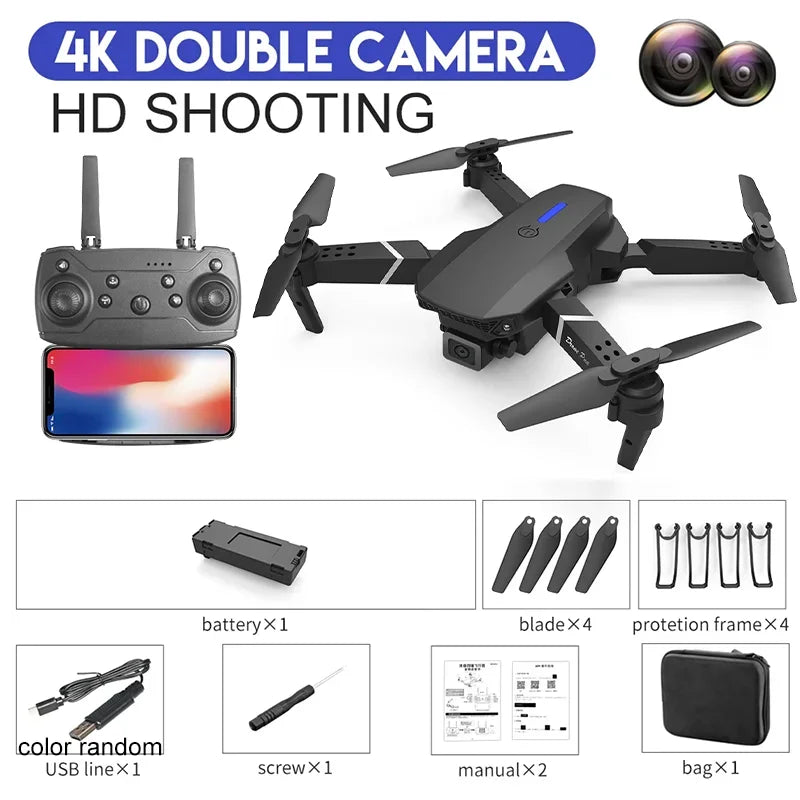 E88Pro 4K FPV Drone 1080P HD Camera Portable Foldable Design Stable Height Hold Best Christmas Gift Professional RC Aircraft