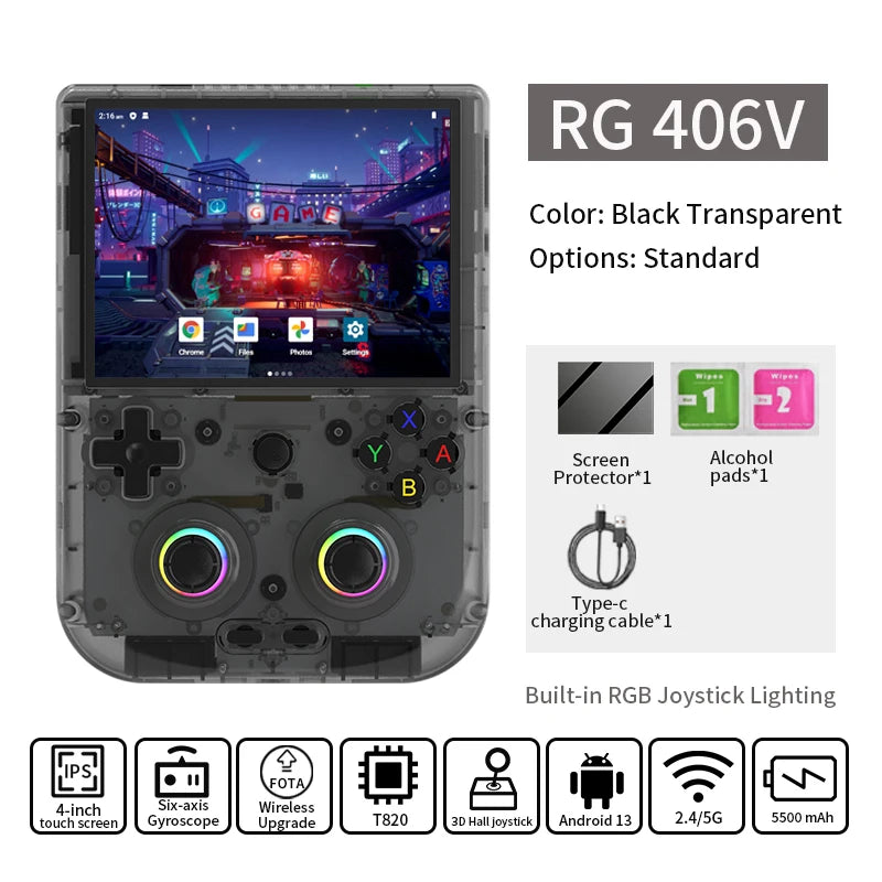 ANBERNIC RG406V Retro Handheld Games Console 4" IPS Multi-touch WIFI Android Video Gaming Player Supports 1080p Output Streaming