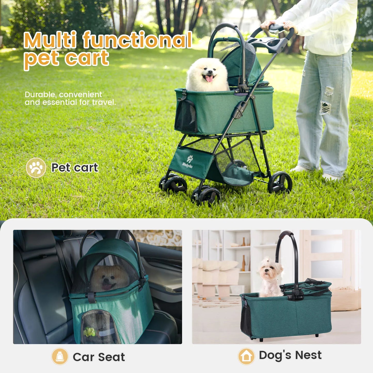 Wedyvko Portable Dog Stroller One Click Folding Clip Type