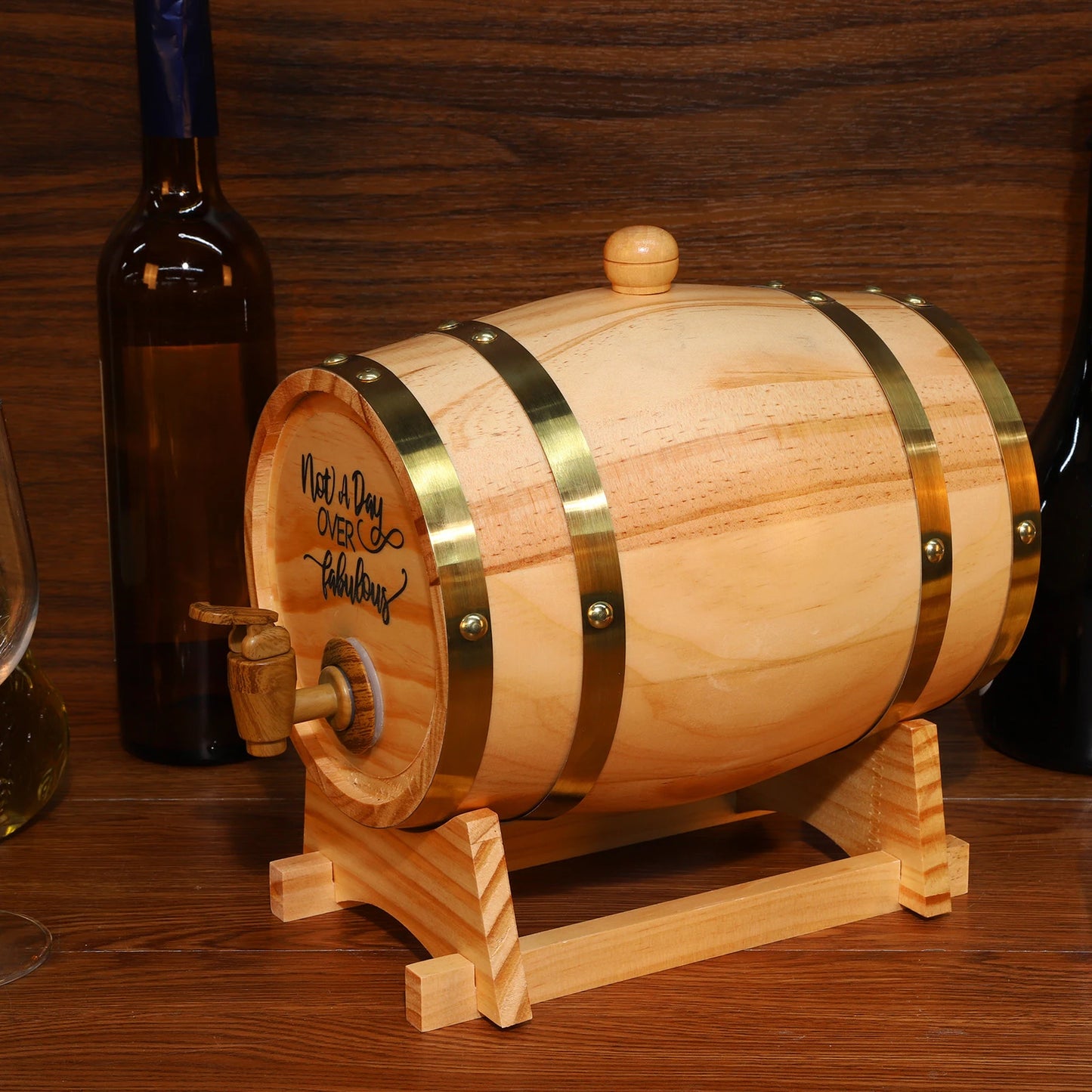 3L Engraved Whiskey Barrel with Stand Bung and Spigot Wooden Whiskey Barrel Bourbon Barrel for Whiskey Bourbon Cocktails Rum