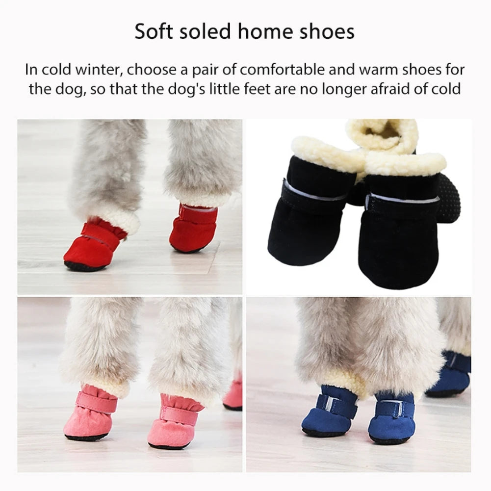 4 Pack Winter Plush Dog Boots Non Slip Soft Shoes For Pets