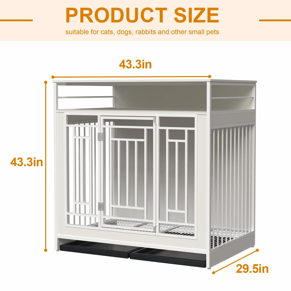 43.3 Inch Wooden Dog Crate With Divider And Double Doors