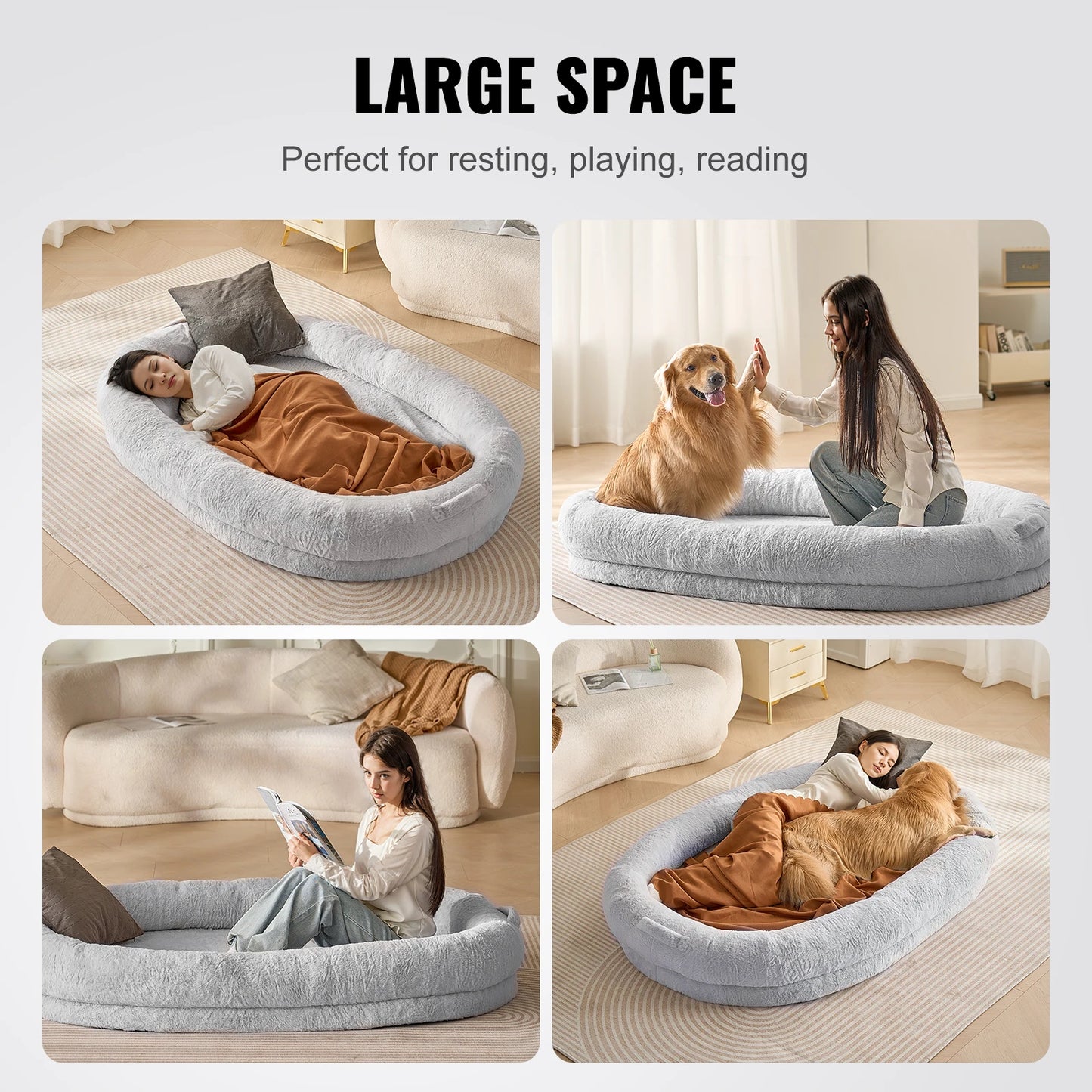 SucceBuy Human Dog Bed For Adults With Faux Rabbit Fur Cover