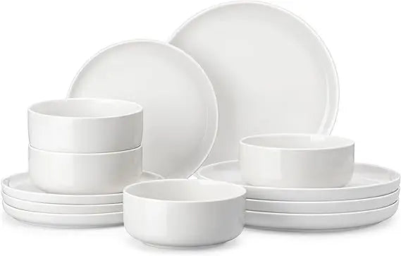 MALACASA Plates and Bowls Sets, 12 Pieces Porcelain Dinnerware Sets Dishware Sets Chip Resistant Ceramic Dish Set Dining Dinner