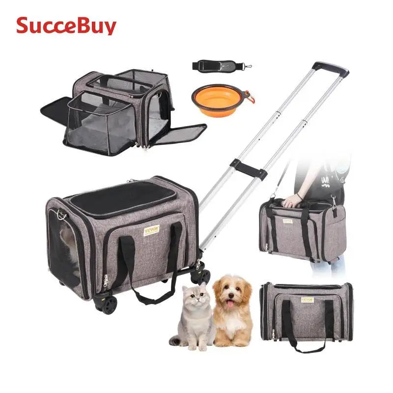 Breathable Cat Carrier Backpack Wheels Telescopic Handle