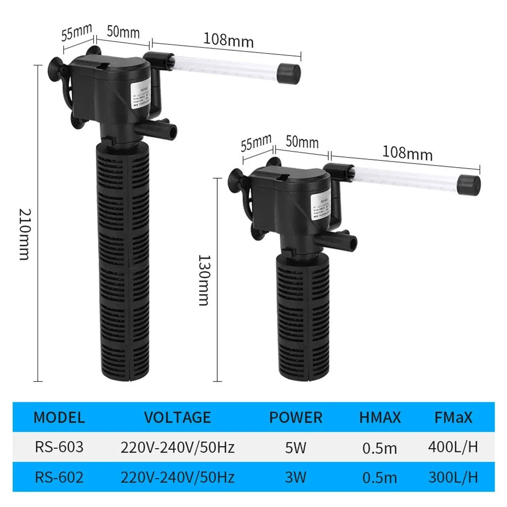 3 In 1 Silent Aquarium Filter Internal Submersible Pump