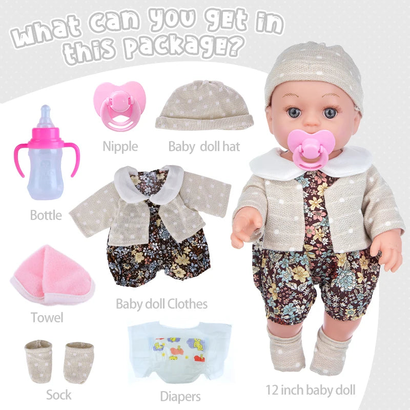 12 Inch Reborn Doll Washable Education Doll Movable Limbs