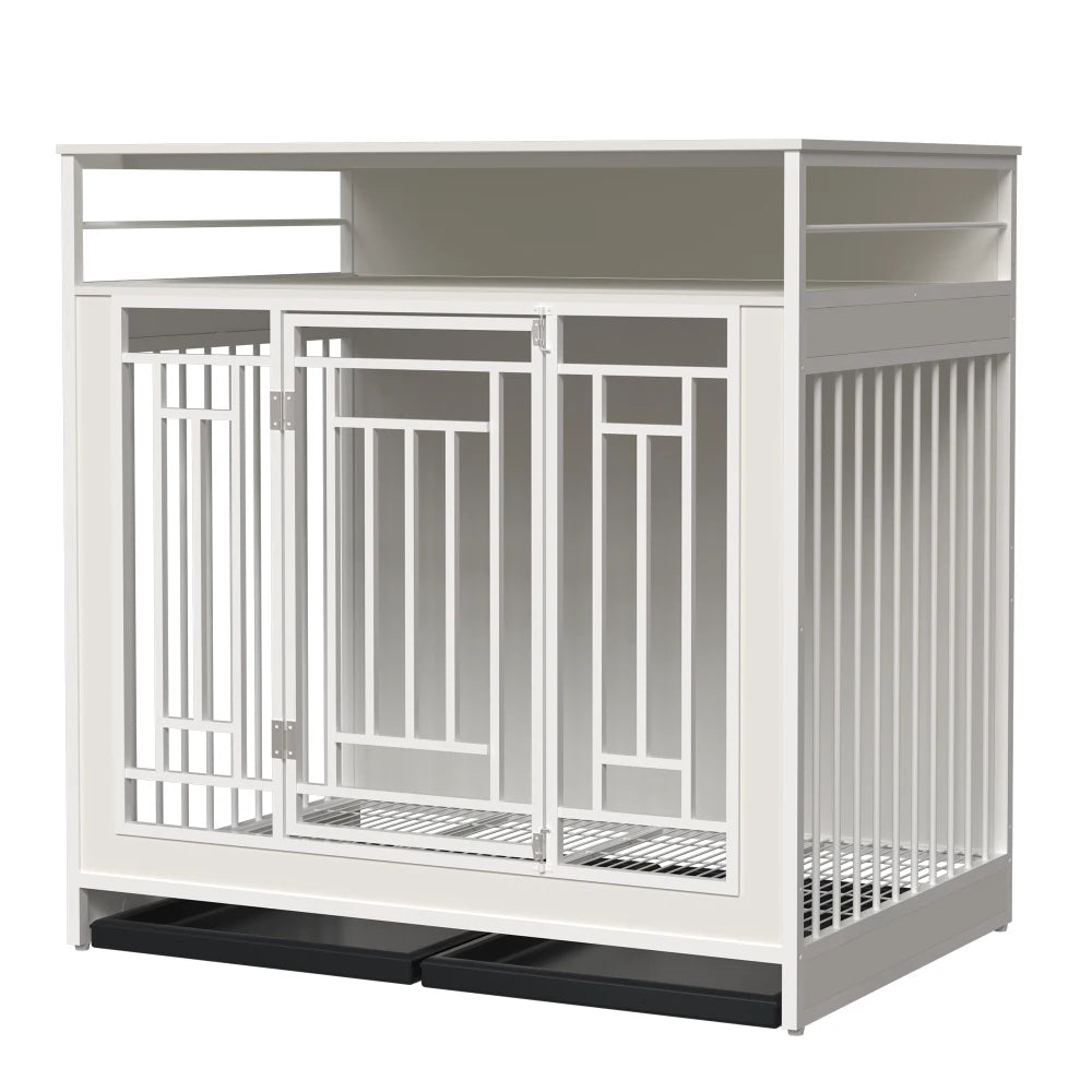 43.3 Inch Wooden Dog Crate With Divider And Double Doors