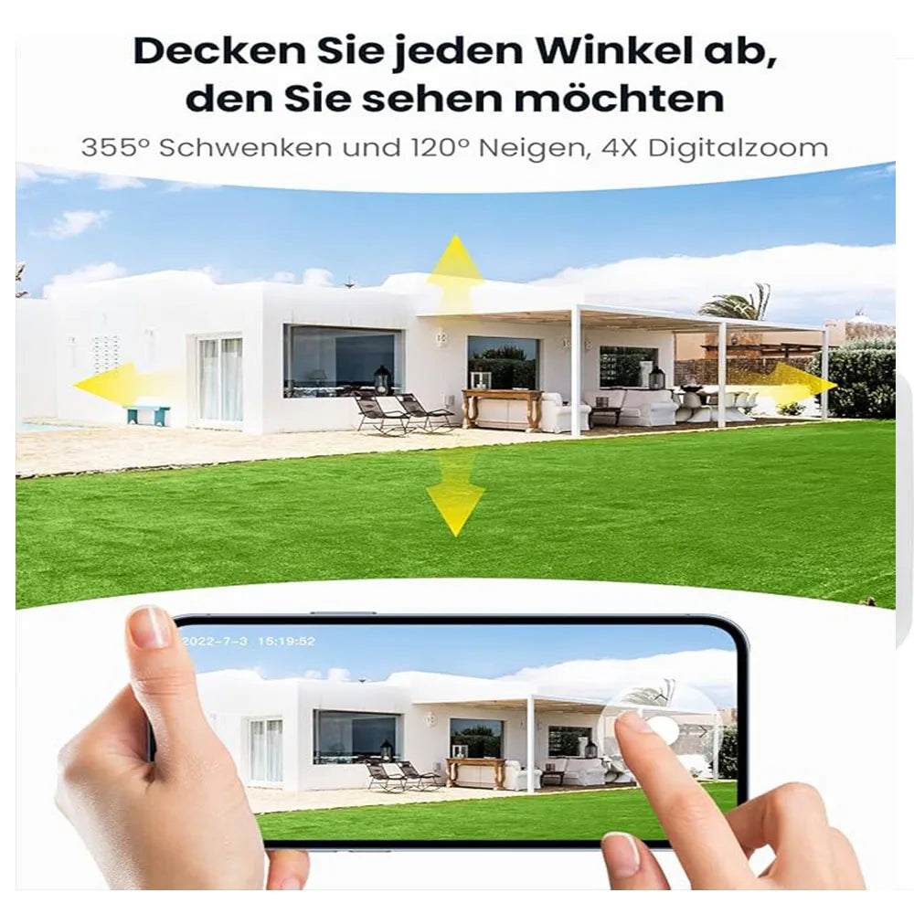 ieGeek 2K 3MP WiFi Security Cameras Wireless Outdoor, for Home Surveillance, 360 PTZ Battery Powered Cam with Solar Panel