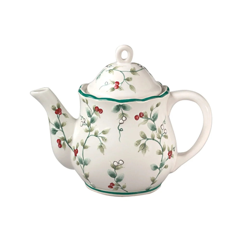 Winterberry Sculpted Teapot Ceramic Dishwasher Safe 49 oz Elegant Teaware Perfect Entertaining and Everyday Use Timeless Holiday