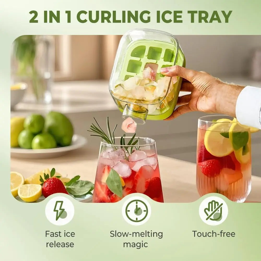 Cube Bottle, 2 in 1 Ice Cube Mold Water Bottle with Lid and Bin, Ice Bottle Cup, Easy Press to Release Vertical Ice Cube Tray wi