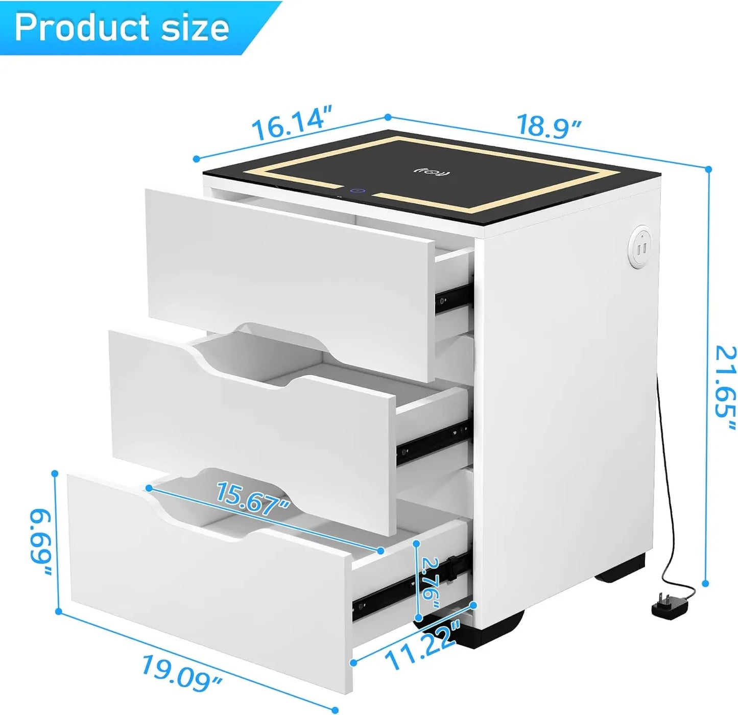 White Smart Nightstand With Wireless Charging And USB Ports