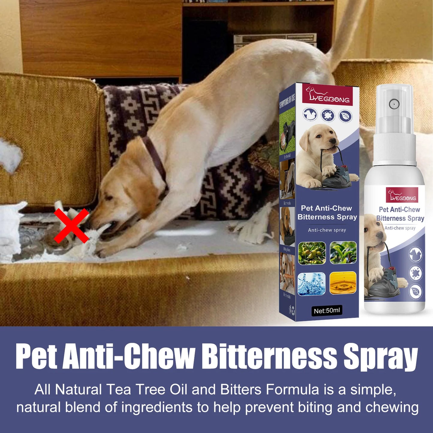 Yegbong 50ml Pet Anti Chewing Bitterness Spray Anti Scratch Sofa Chewing Preventing Stop Furniture Biting Cat Dog Bitter Spray