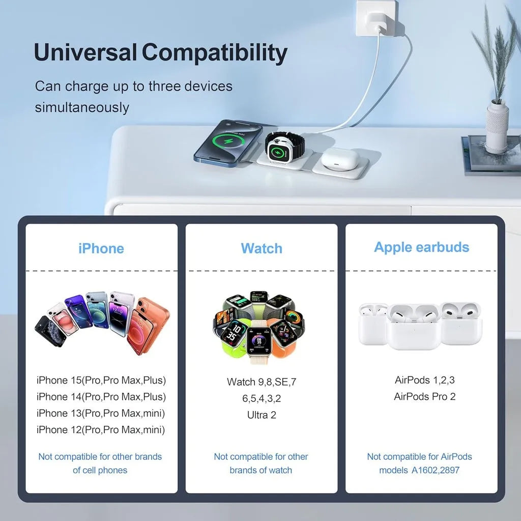 Foldable 3 In 1 Wireless Charging Dock For Multiple Devices