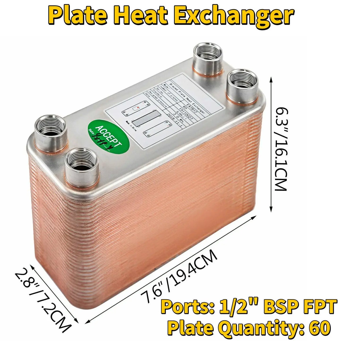 SucceBuy 30 40 60 Plates Heat Exchanger Wort Chiller Stainless Steel Homebrew Brewing Beer Cooler Counter Chiller Water Heating
